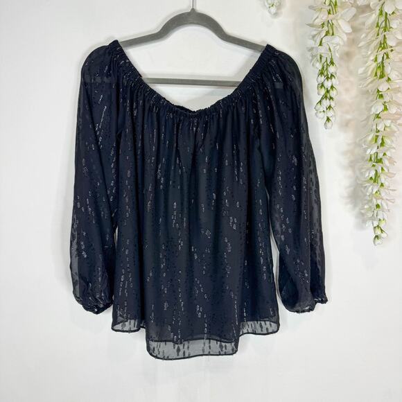 NWT LILLY PULITZER Emilee Long Sleeve Off Shoulder top Onyx metallic sheer 2217 - Picture 5 of 12